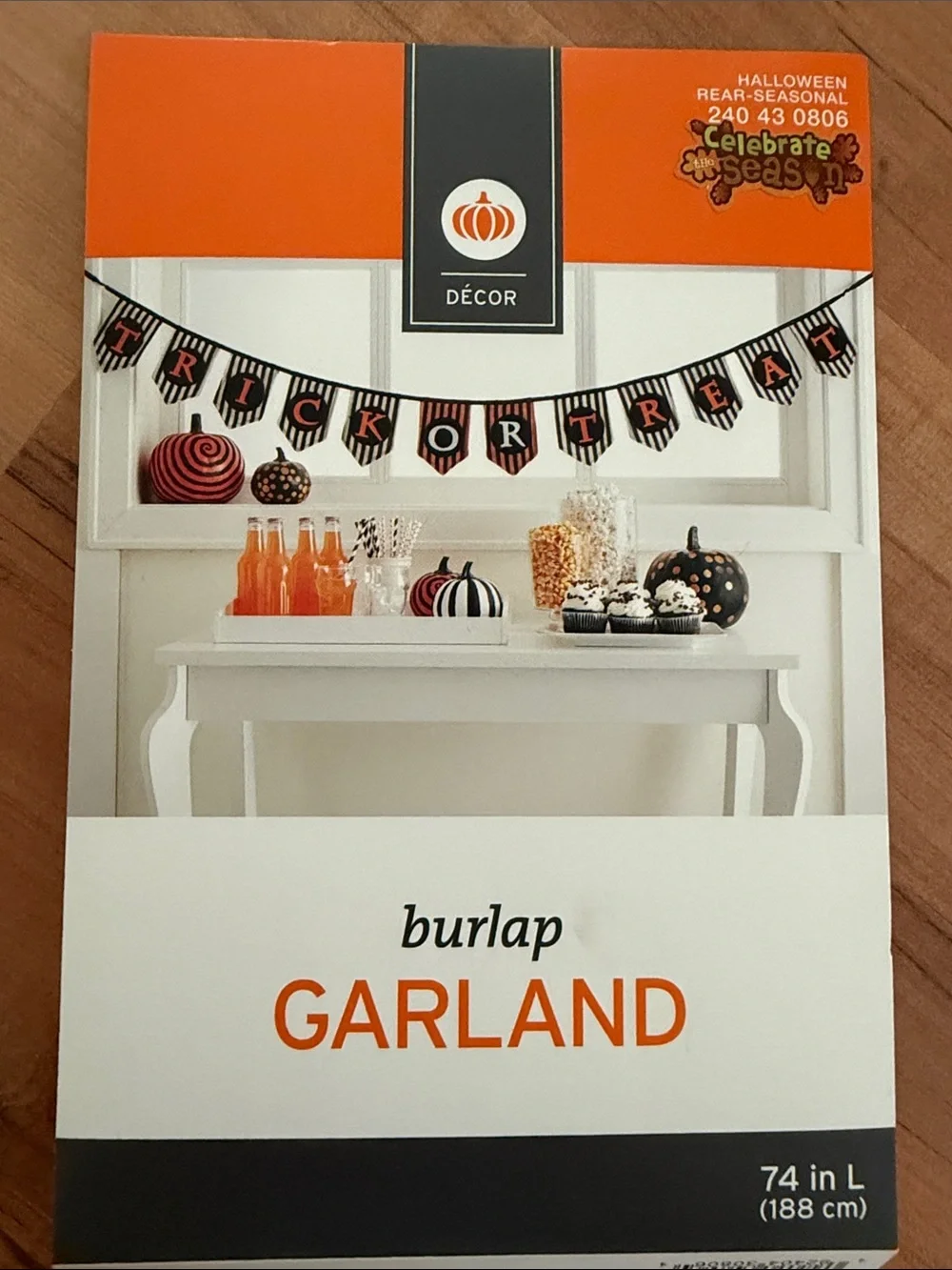 Halloween Trick or Treat Burlap Garland Banner - Black & Orange Stripes 74” long
